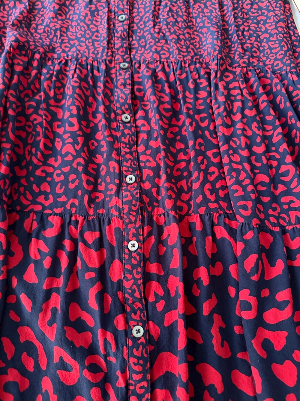 Vineyard Vines Tiered Leopard Print Dress Navy Red Size Large 3/4 Sleeves - Picture 7 of 9
